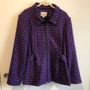 Linea by Louis Dell'Olio Purple and Black Houndstooth Zip Front Blazer S…